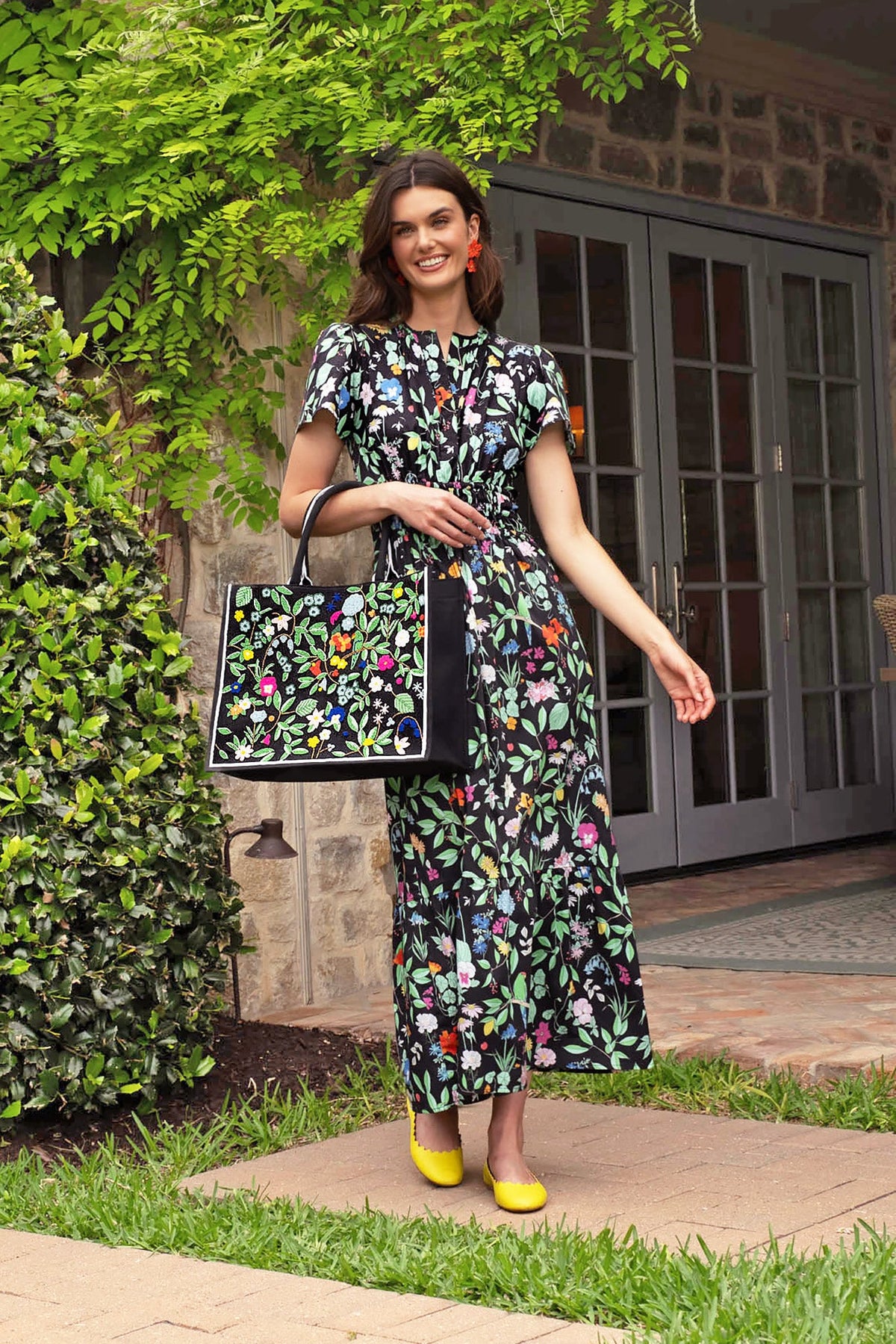 Black Floral Beaded Tote Collab with Sheridan French