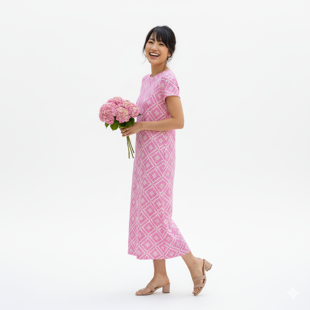 Mackinac Island Midi Length Tee Shirt Dress in Tiki Bar Is Open Pink