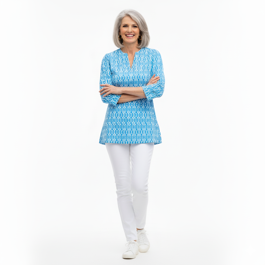 Boca Tunic Top in Cupid's Arrow Blue and White