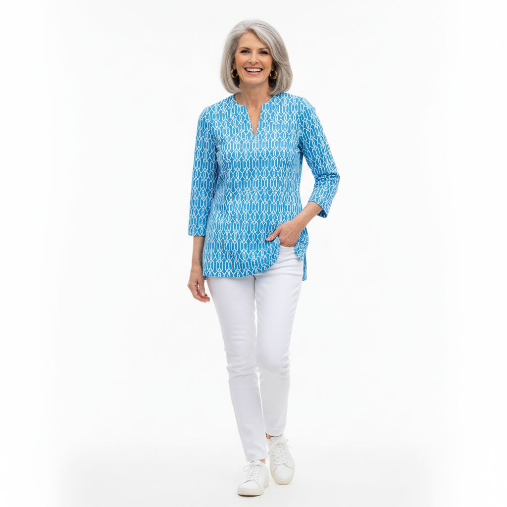 Boca Tunic Top in Cupid's Arrow Blue and White