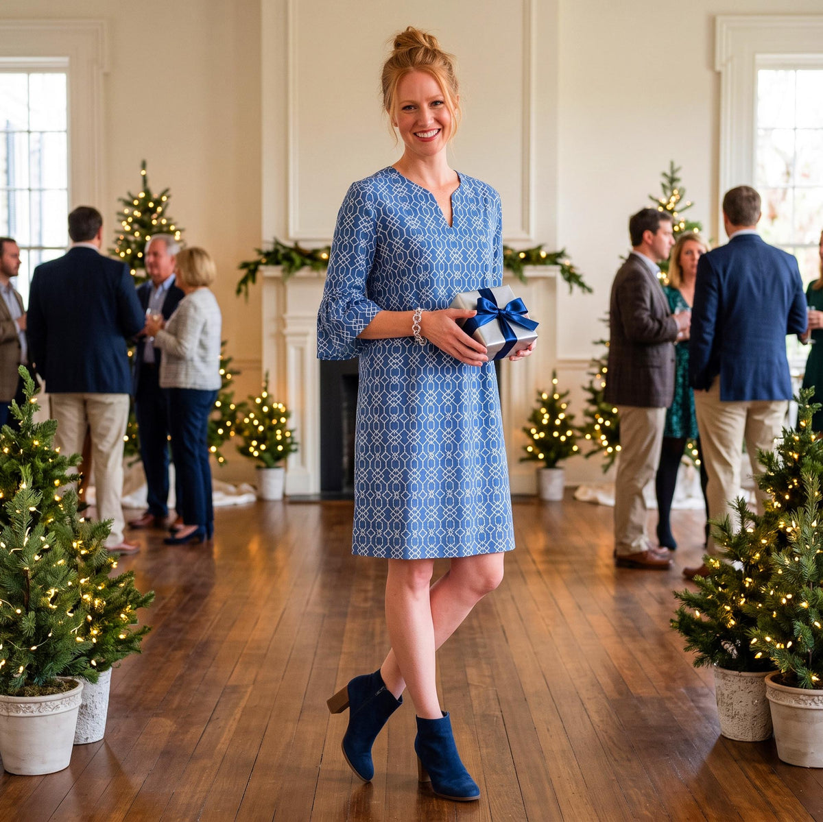 Greenwich Tunic Dress in Hex and Diamonds Blues