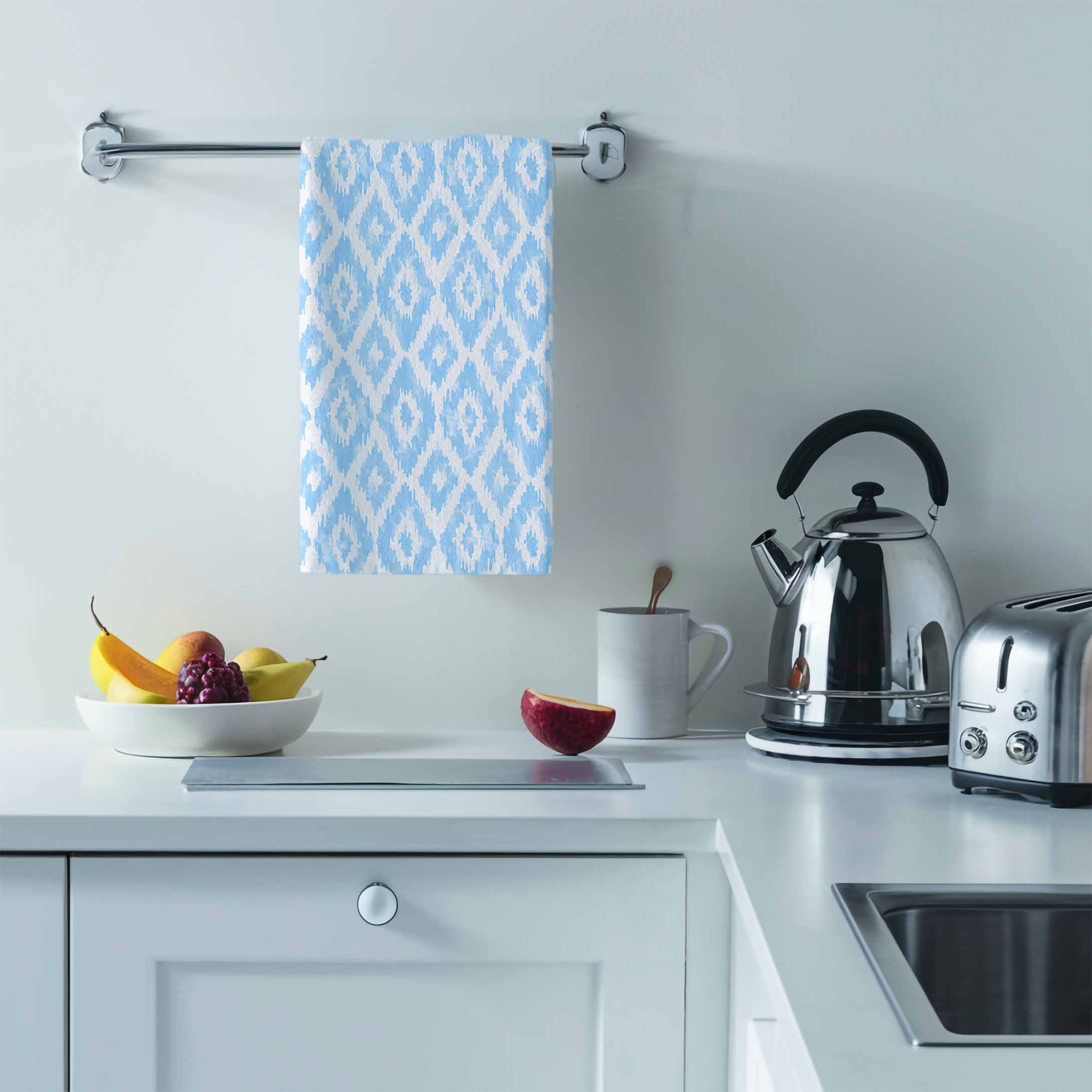 Designer Tea Towel in Watercolor Ikat Diamonds Light Blue