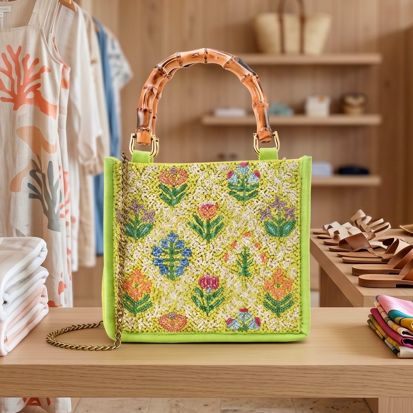 Mod Garden Geo Floral Beaded Mini Tote