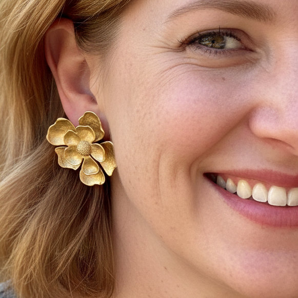 Nancy Double Magnolia Statement Earrings (Pierced)