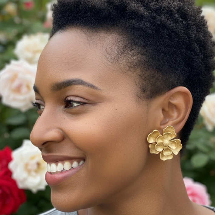 Nancy Double Magnolia Statement Earrings (Clip)