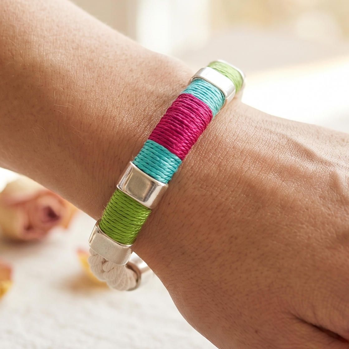Newbury - Ivory/Lime/Turquoise/Pink/Silver - Rope Bracelet