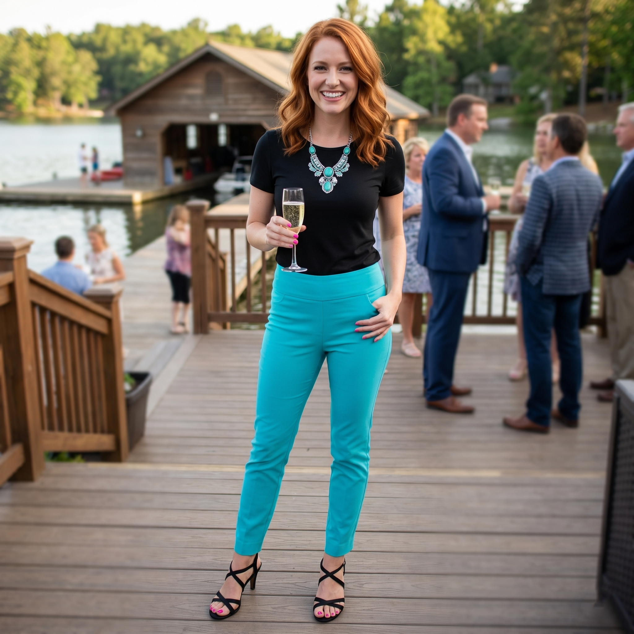 Krazy Larry Pull On Pants in Turquoise