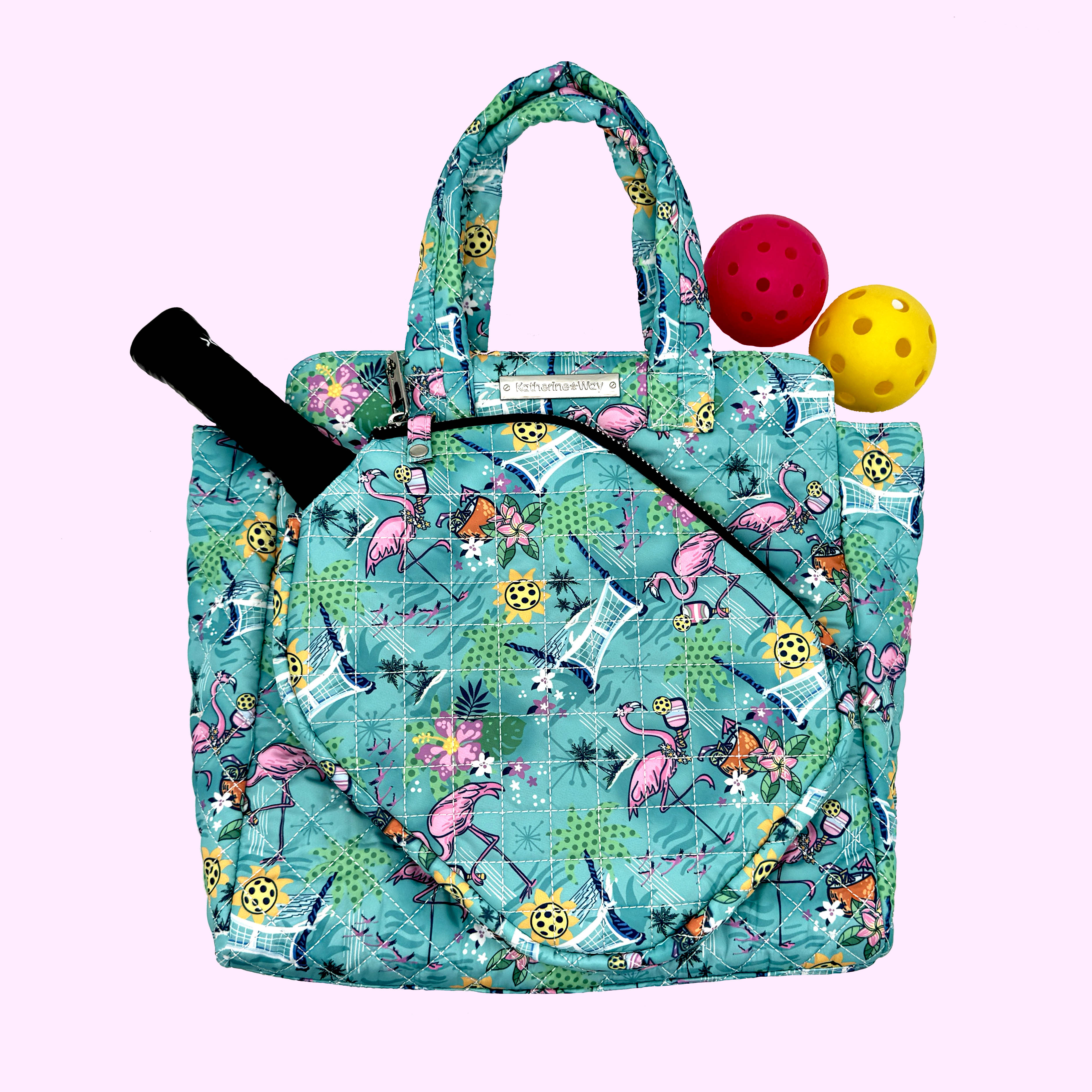 Quilted Pickleball Tote in Pickleball Paradise Aqua Tides