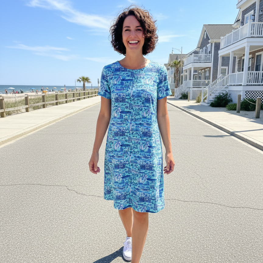 Hyannis Tee Shirt Dress in Down The Jersey Shore Green (Sample)