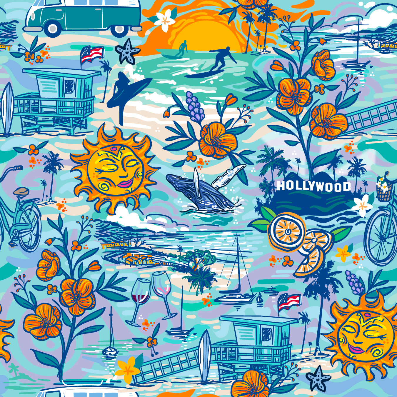 Hyannis S/S Tee Shirt Dress in California Dreaming (Sample)