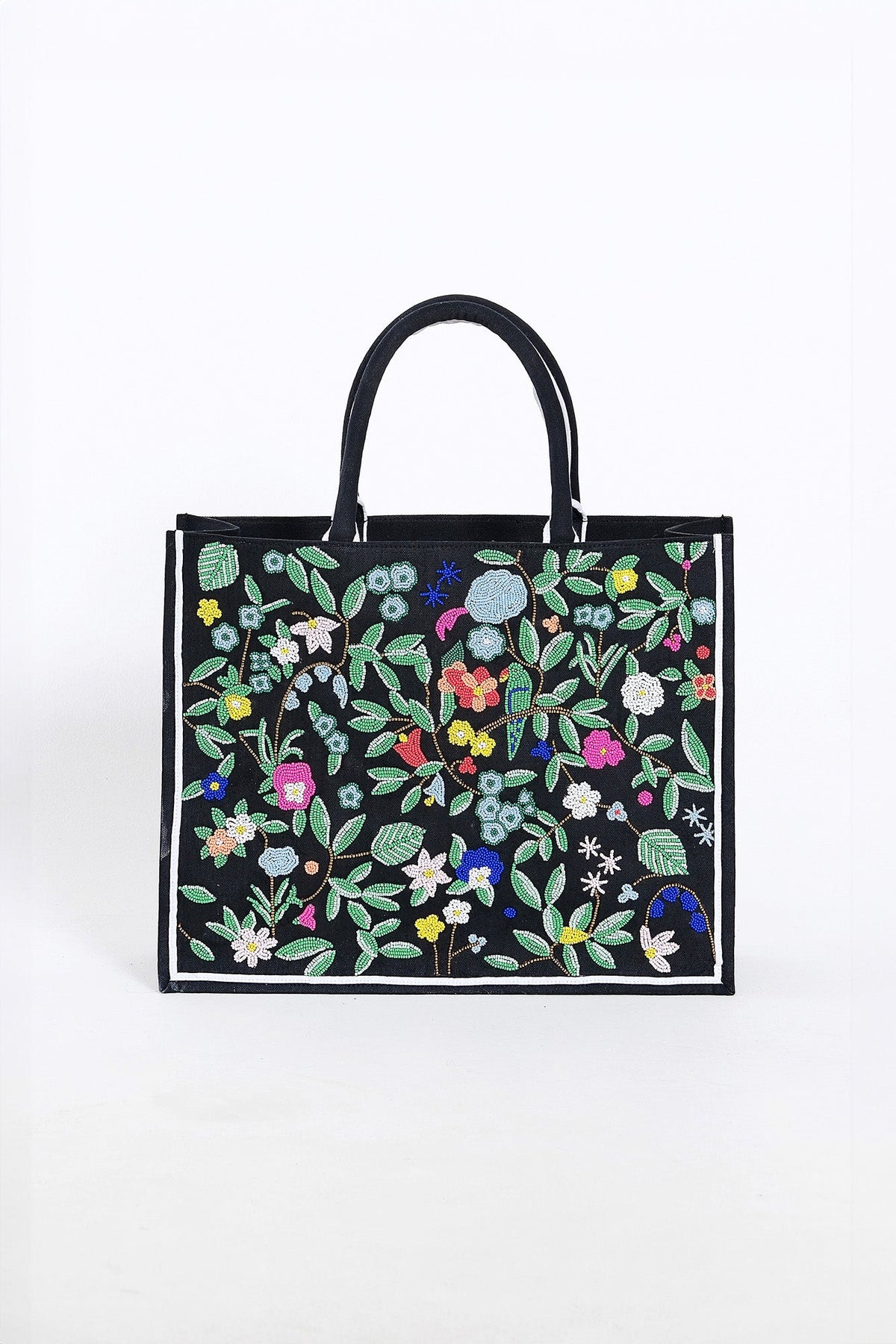 Black Floral Beaded Tote Collab with Sheridan French
