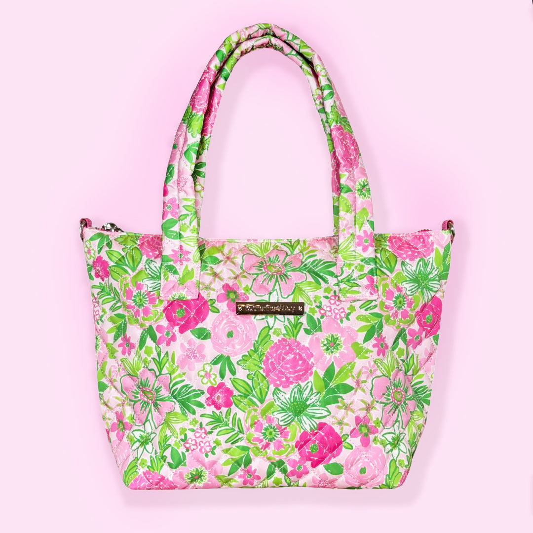 Quilted Small Crossbody Satchel in Nancy's Garden Pink and Green