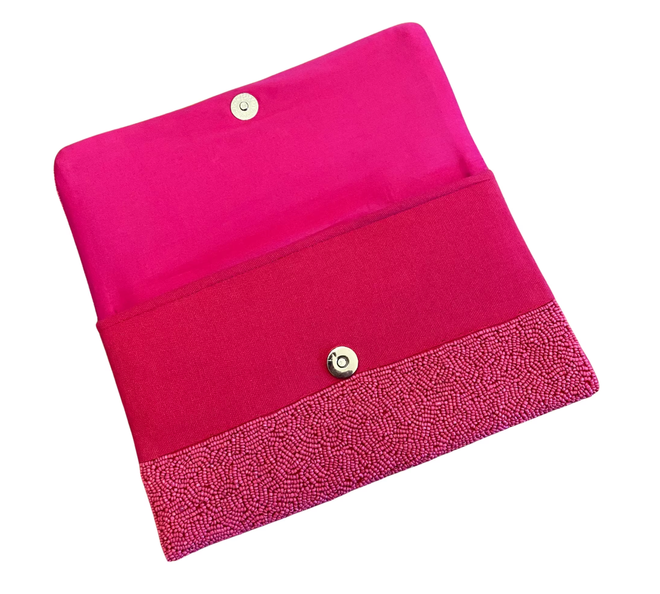 Seed Bead Clutch Bag Pickle Chick Motif in Pink and Green