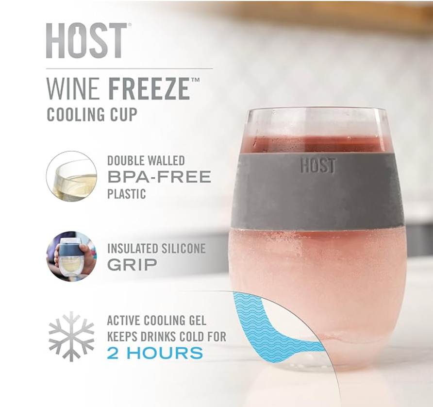 Wine FREEZE™ Cooling Cup Insulated with Cooling Gel in Translucent Pink
