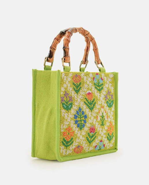 Mod Garden Geo Floral Beaded Mini Tote