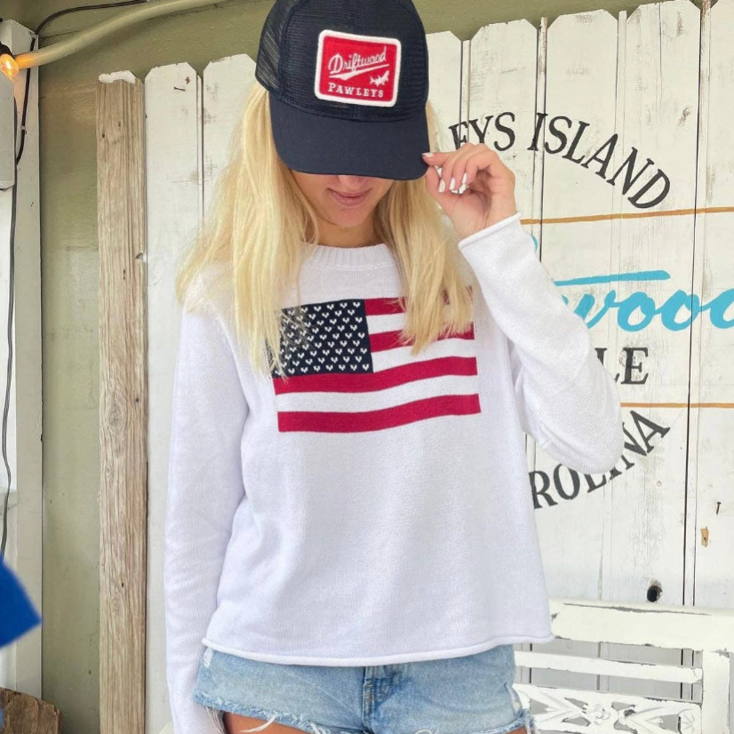 CAROLYN Classic American Flag White Sweater