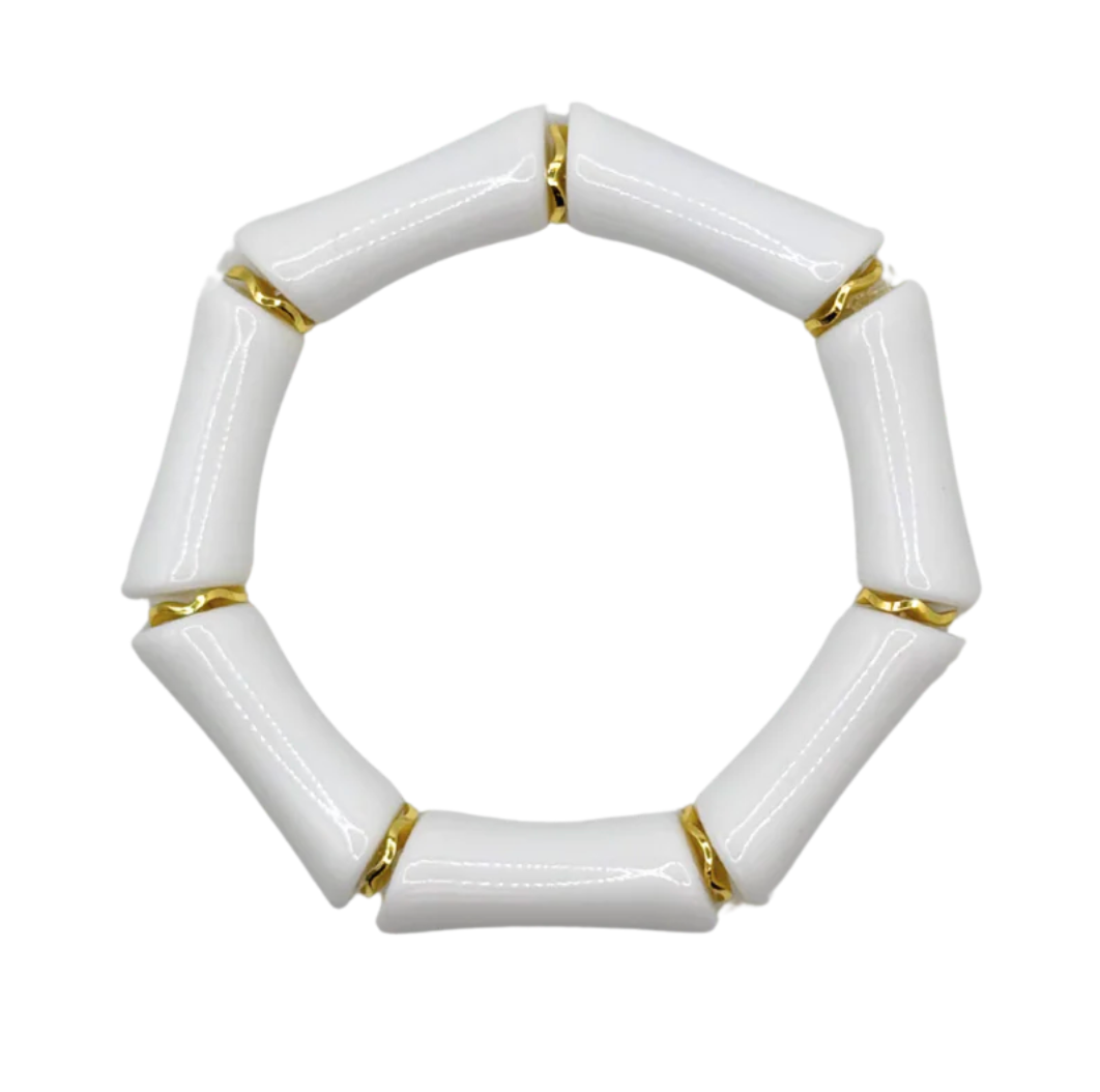 White Acrylic Bamboo Bracelet with Gold Accents