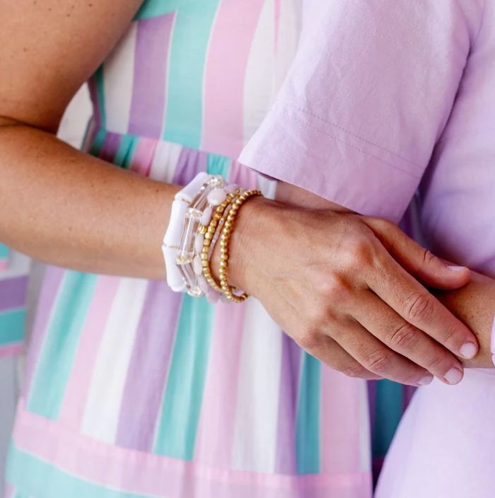 White Acrylic Bamboo Bracelet with Gold Accents