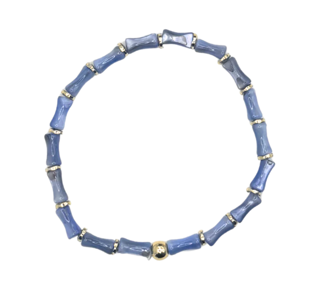 Dainty Periwinkle Acrylic Bamboo Bracelet with Gold Accents