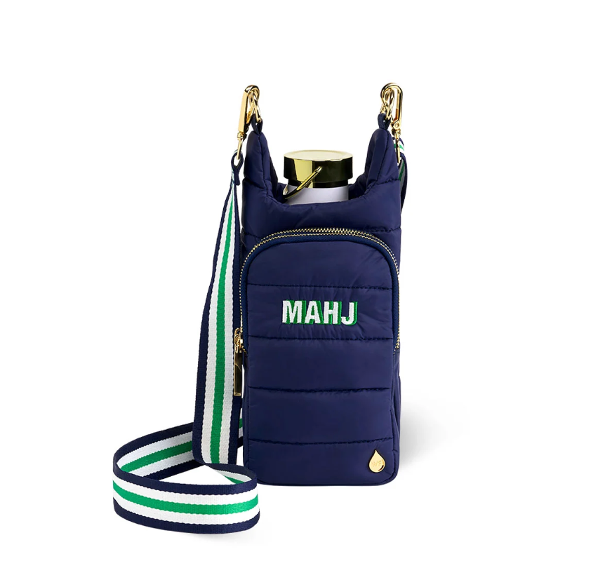 Matte Navy HydroBag® with with MAHJ Emboidery and Striped Strap