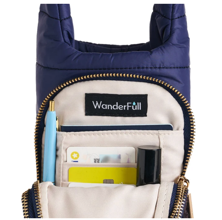 Matte Navy HydroBag® with with MAHJ Emboidery and Striped Strap