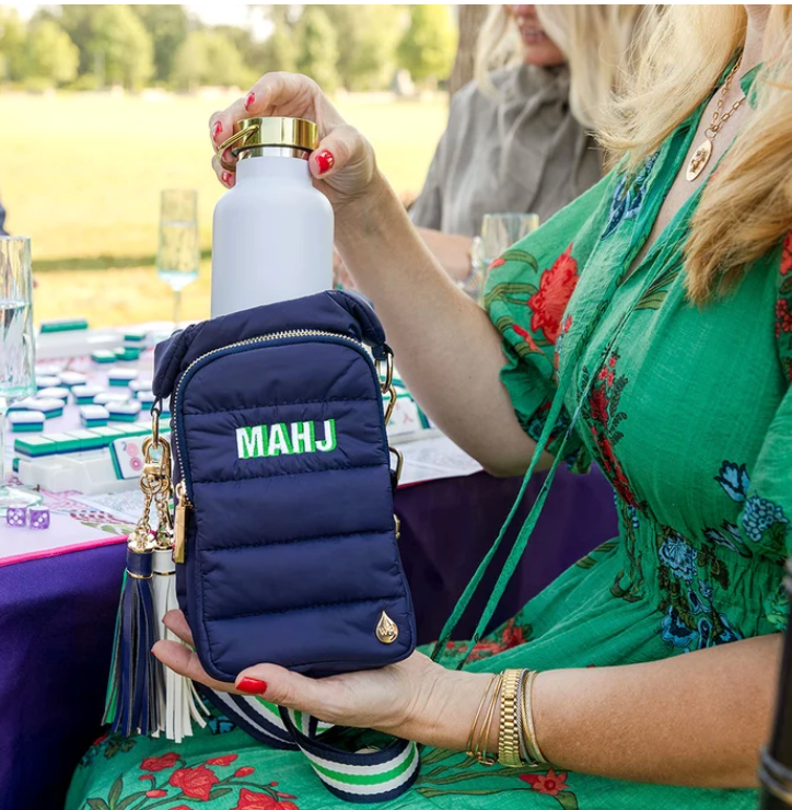 Matte Navy HydroBag® with with MAHJ Emboidery and Striped Strap