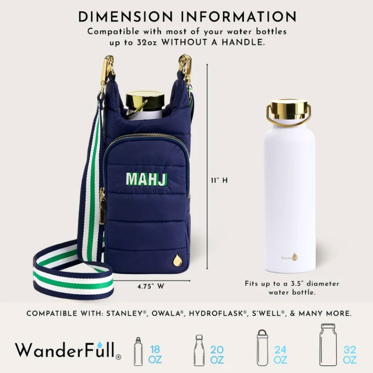Matte Navy HydroBag® with with MAHJ Emboidery and Striped Strap