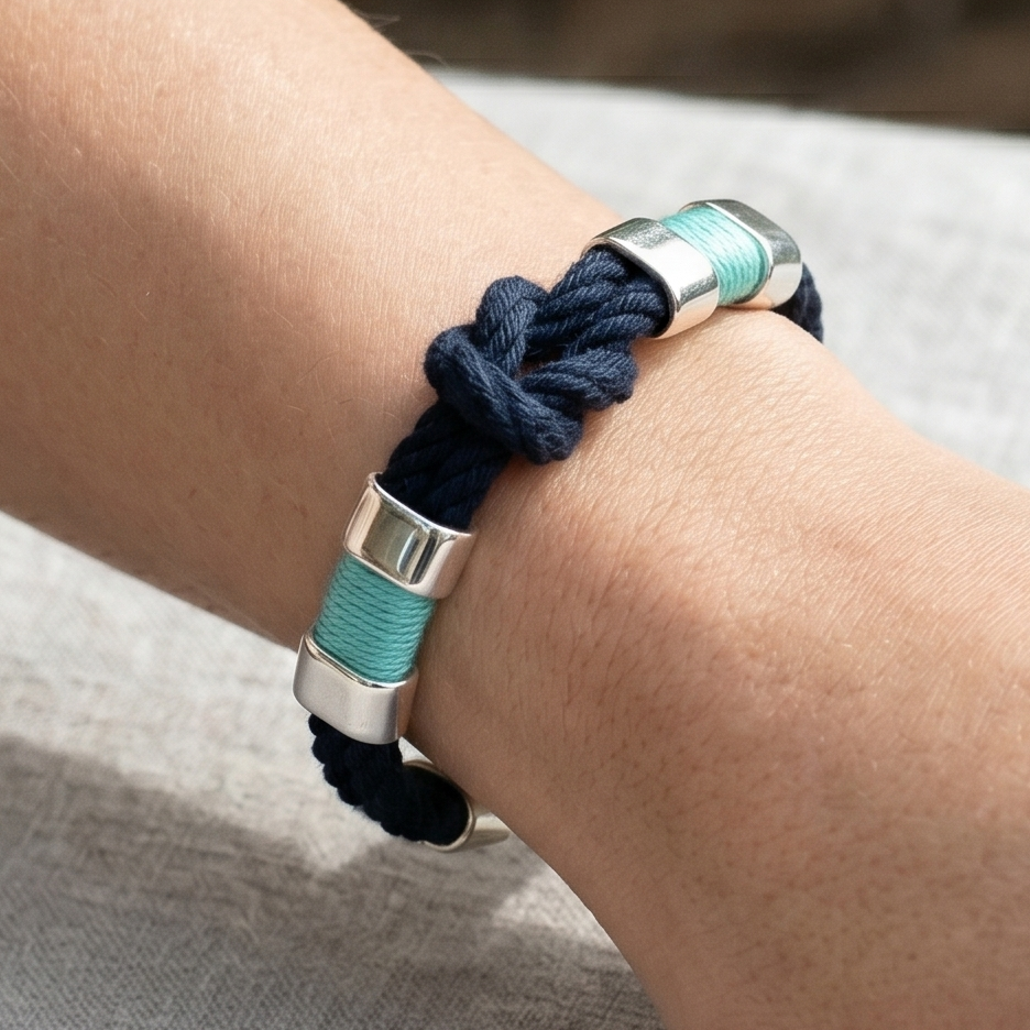 Starboard - Navy/Turquoise/Silver - Nautical Rope Bracelet