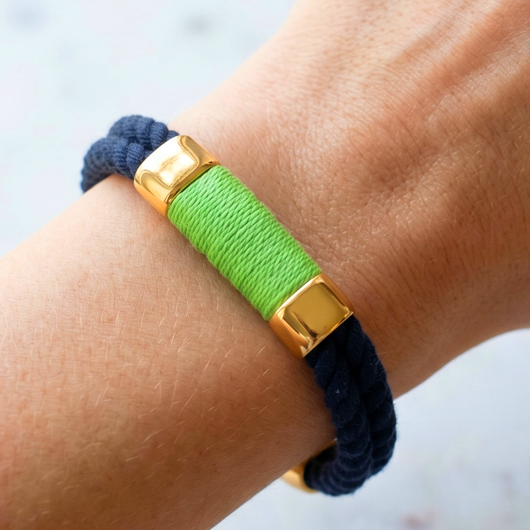 Tremont - Navy/Lime/Gold - Nautical Rope Bracelet