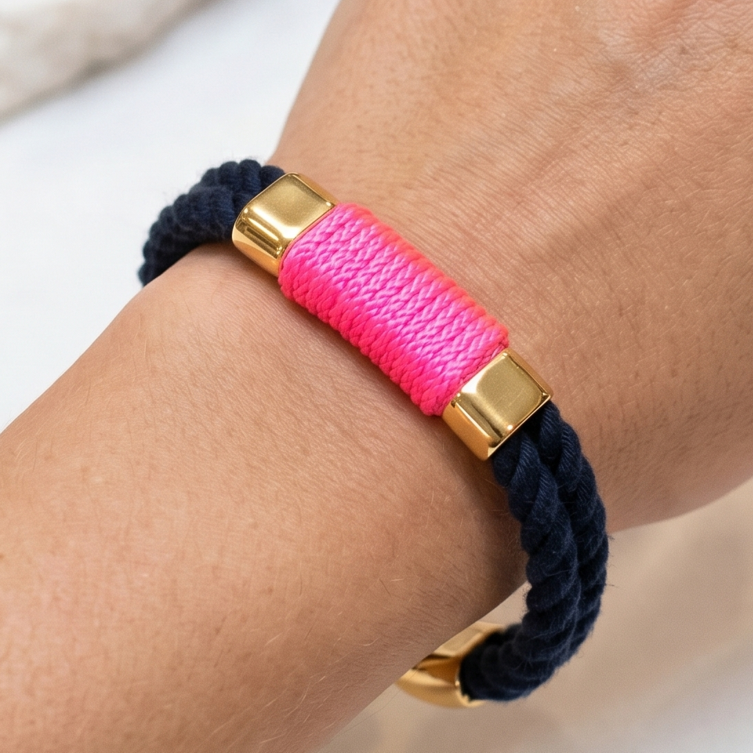 Tremont - Navy/Neon Pink/Gold - Nautical Rope Bracelet