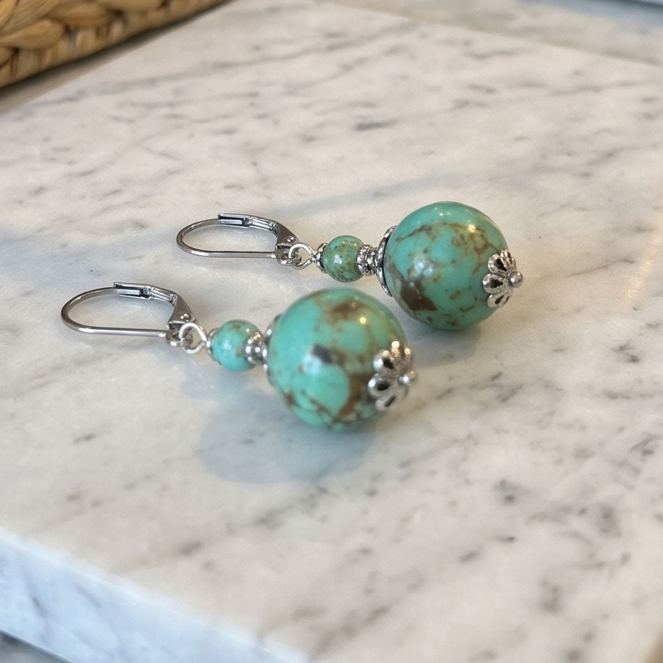Turquoise Shell Leverback Earrings