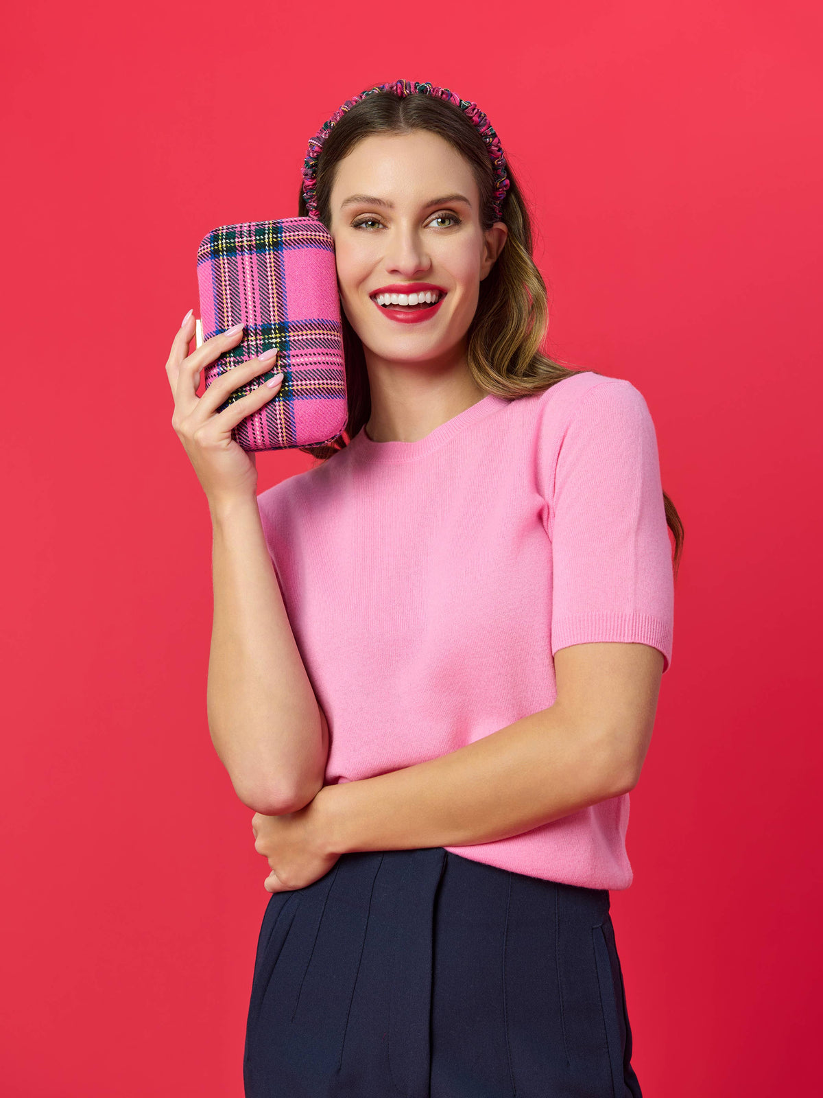 Scottie Minaudière in Pink Tartan