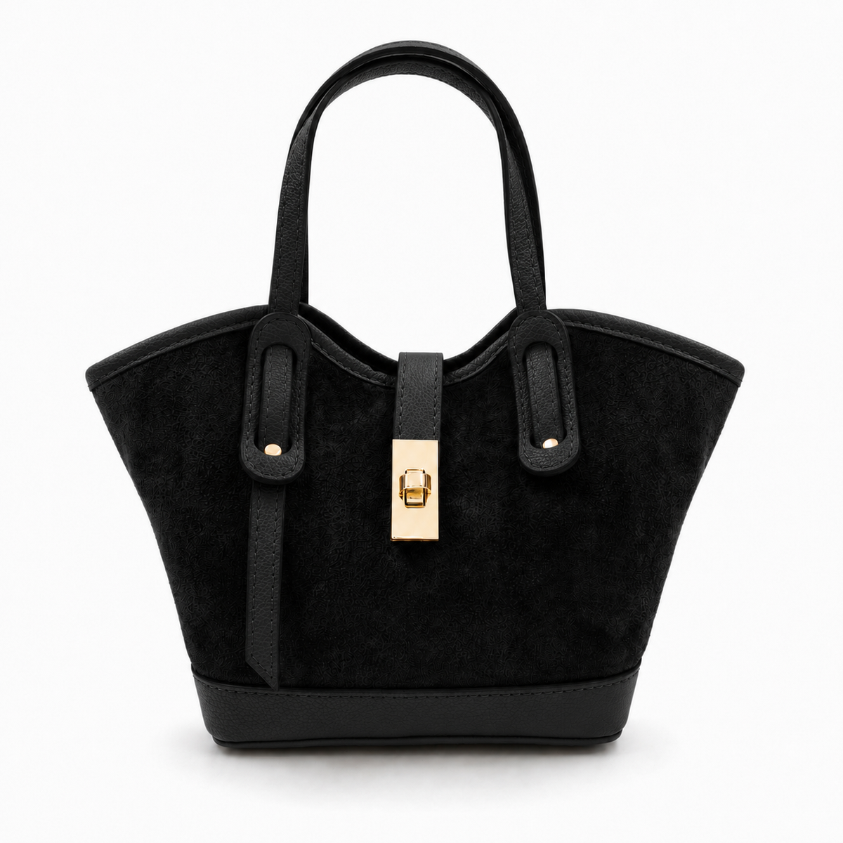 Genuine Italian Leather and Suede Satchel in Black