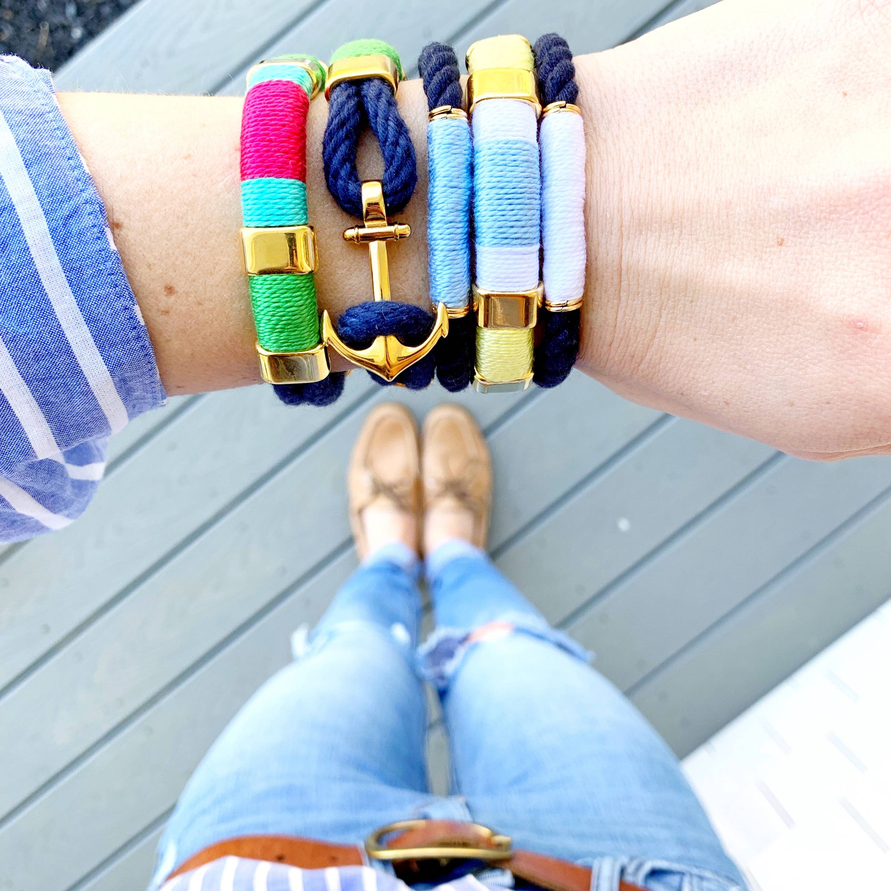 Beacon - Navy/Light Blue/Gold - Nautical Rope Bracelet