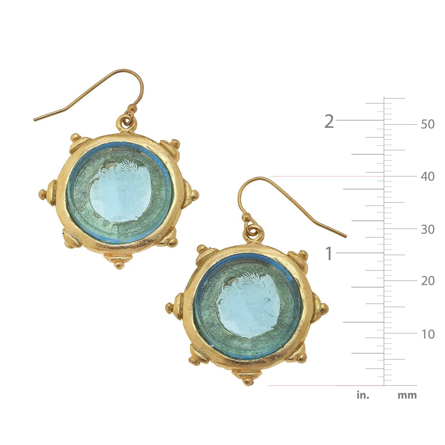 Aqua Venetian Glass Coin Intaglio Earrings