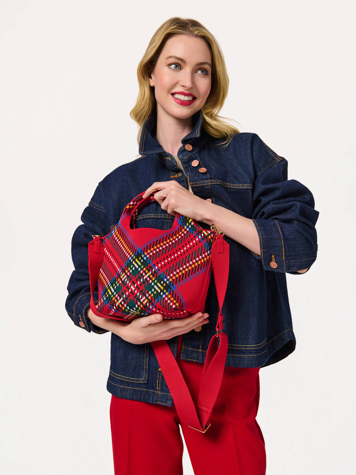 Robbie Mini Tartan Tote in Red