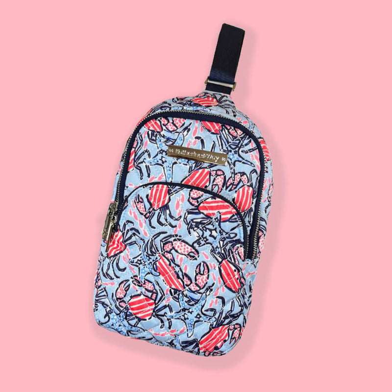 Quilted Sling Backpack in Crabtown USA