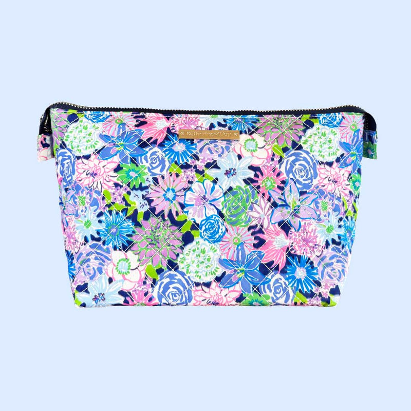 Quilted Large Cosmetics Pouch in Blossom Toss Purple