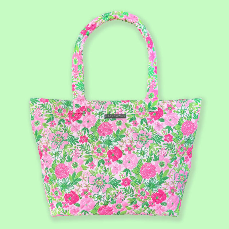 Quilted Large Tote in Nancy's Garden Pink and Green