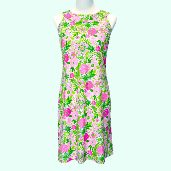 Seaside Boat Neck Dress in Nancy's Garden Pink and Green