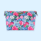 Quilted Large Zippered Cosmetics Pouch in Hydrangeas Blue Pink White