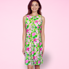 Seaside Boat Neck Dress in Nancy's Garden Pink and Green