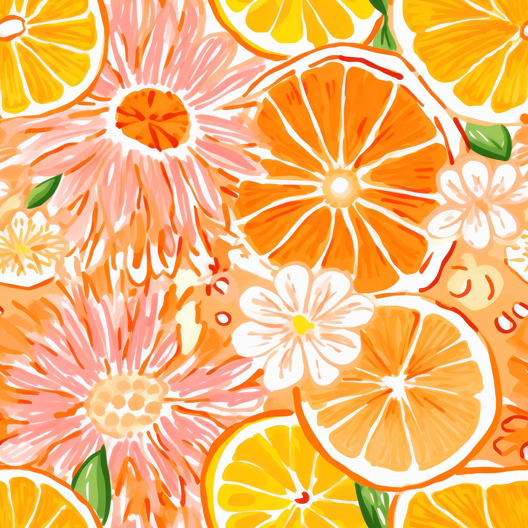 Quilted Large Zippered Cosmetics Pouch in Citrus Zip Oranges and Dahlias