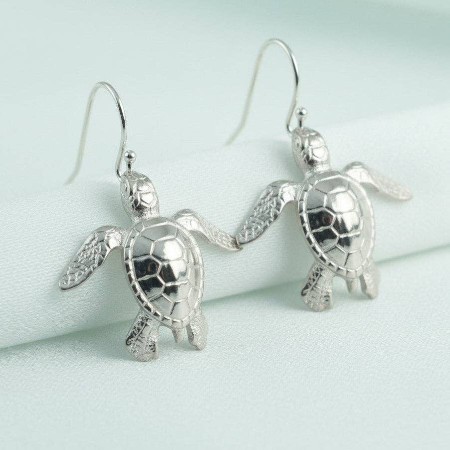 Baby Sea Turtle Drop Earrings – Sealife Collection - Sterling Silver