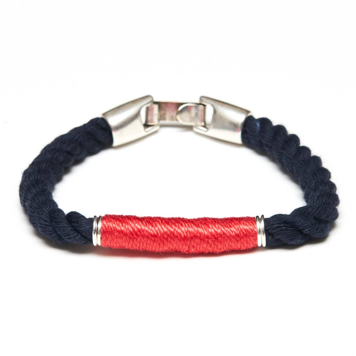 Beacon - Navy/Coral/Silver - Nautical Rope Bracelet
