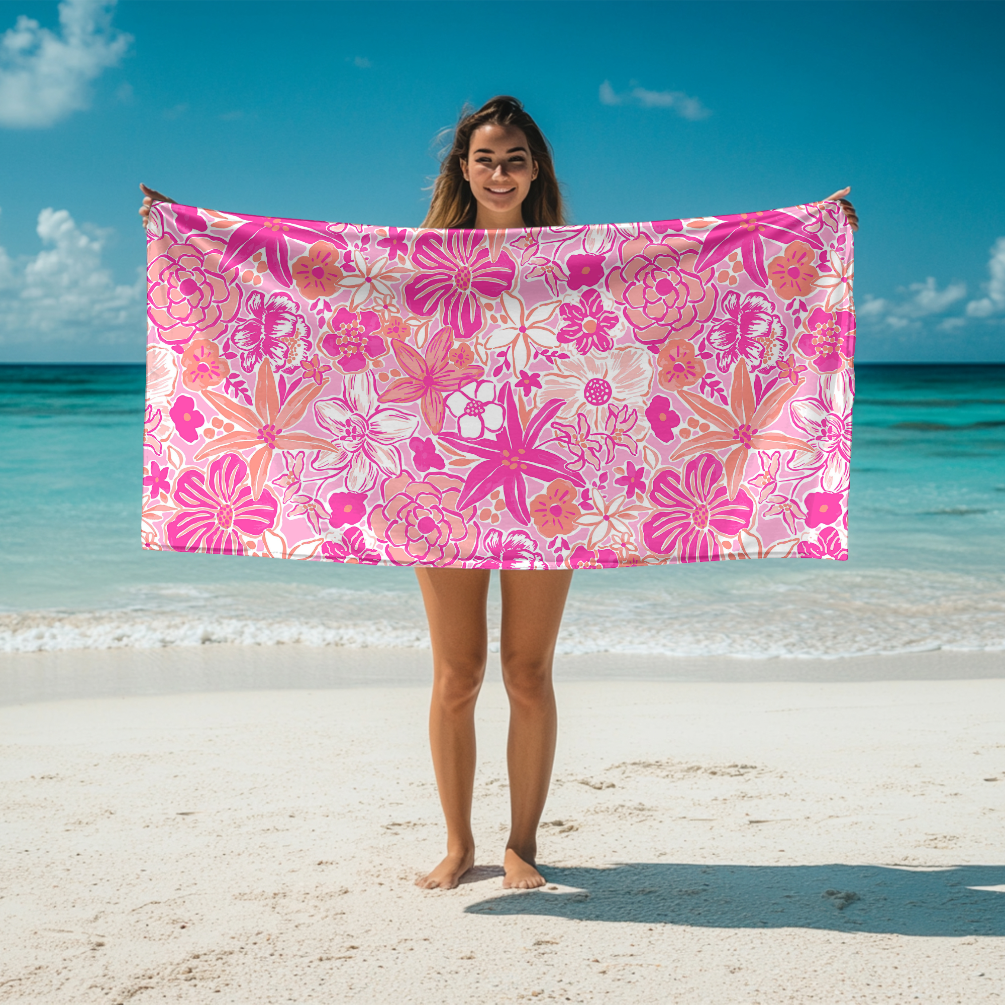 Beach Towel in Resort Floral Pink and Peach