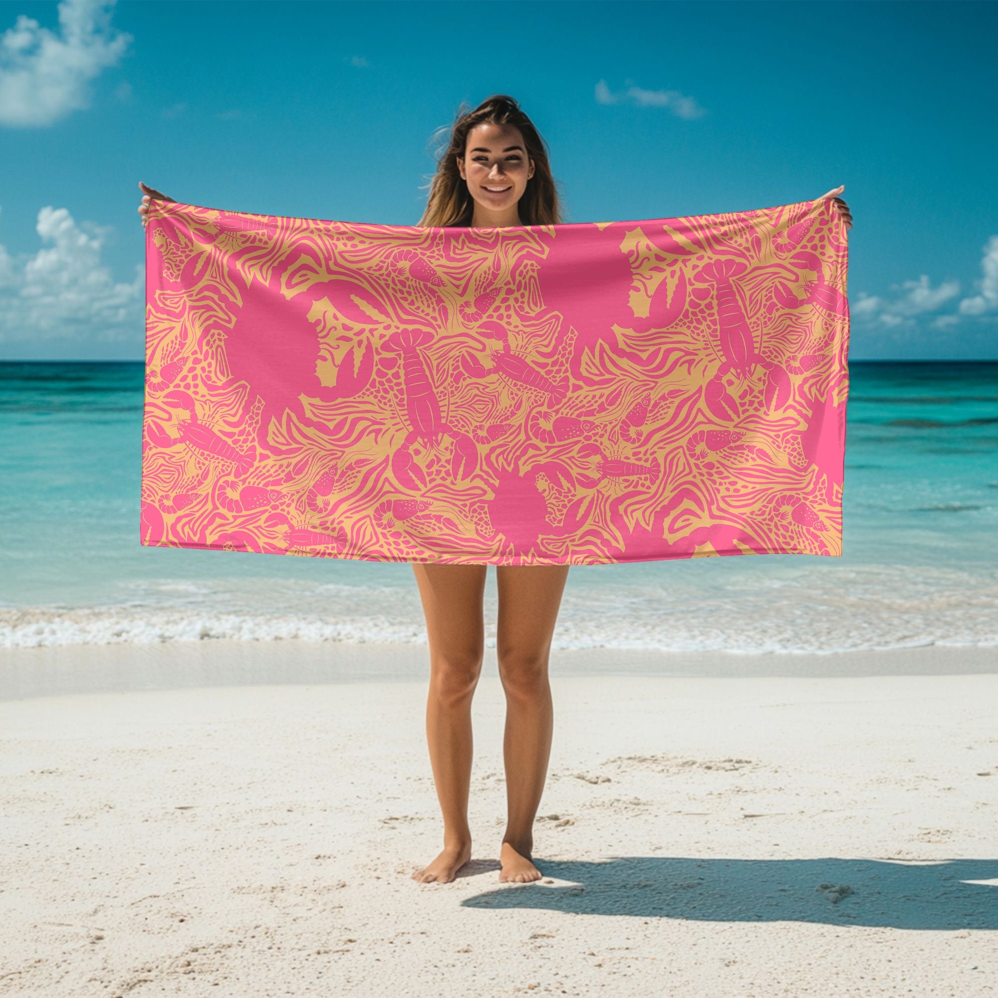 Beach Towel in Crustaceans Pink and Orange