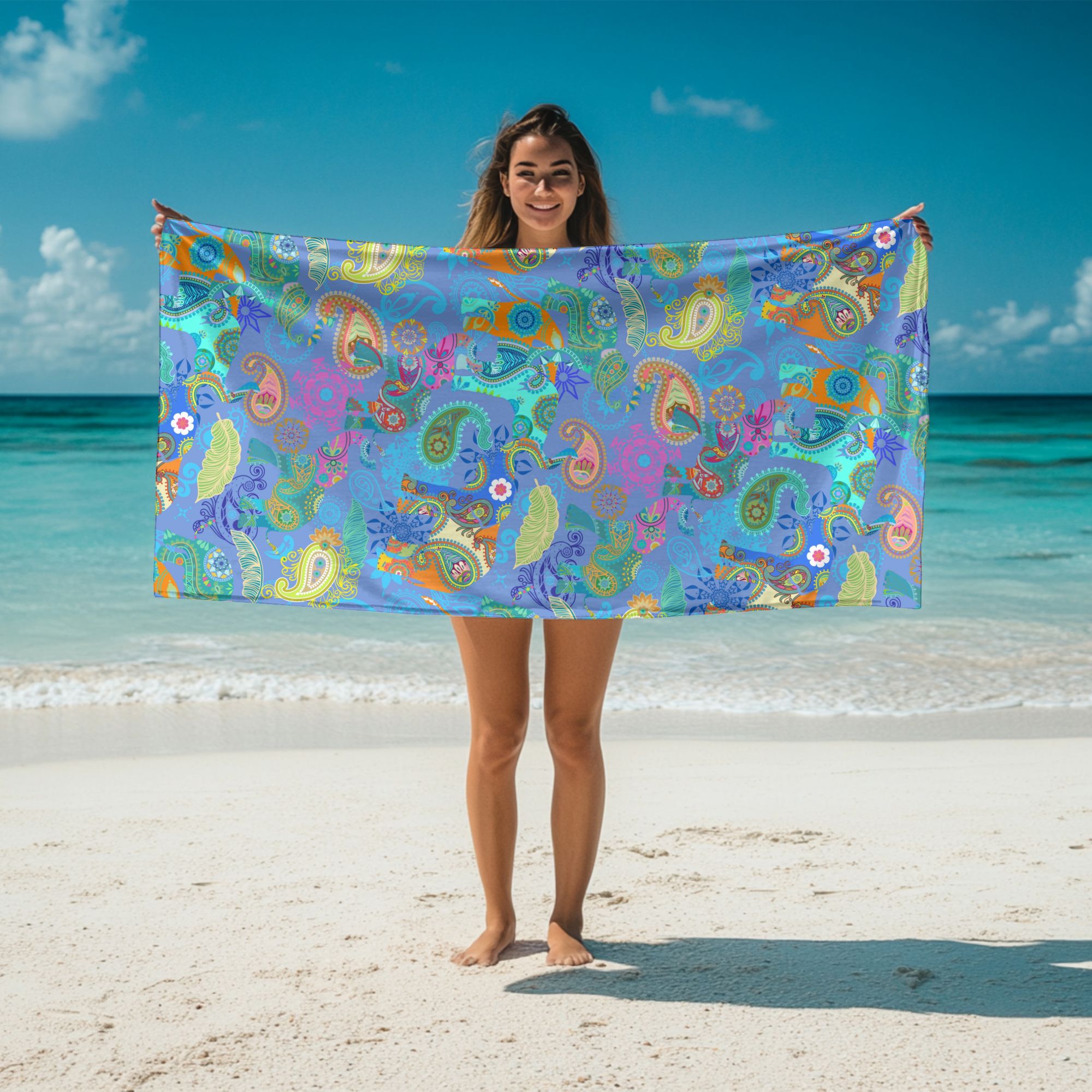 Beach Towel in Paisley Pachyderms Periwinkle