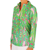 Ana Maria Pullover in Abstract Leaves Pink and Lime
