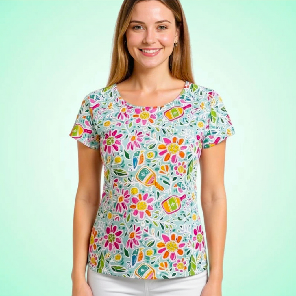 Fenwick Crew Neck Tee in Pickle Me Pink Aqua
